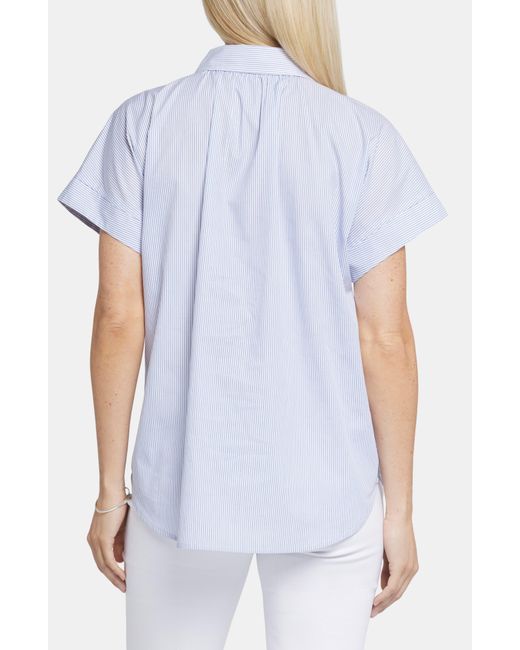 NYDJ White Maya Stripe Short Sleeve Button-up Shirt