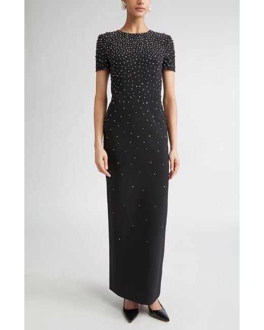 Carolina Herrera Black Crystal Embellished Stretch Crepe Column Gown