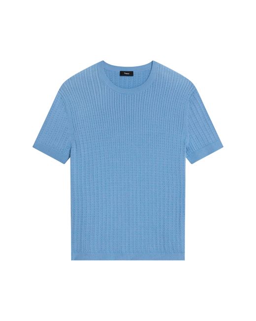 Theory Blue Cable Short Sleeve Cotton Blend Sweater for men