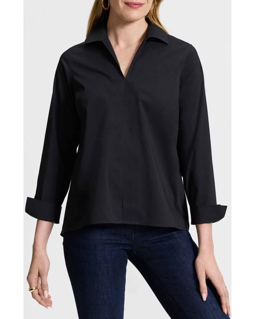 Foxcroft Black Agnes Split Cuff Popover Blouse