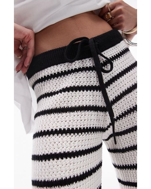 TOPSHOP White Stripe Open Stitch Knit Drawstring Pants