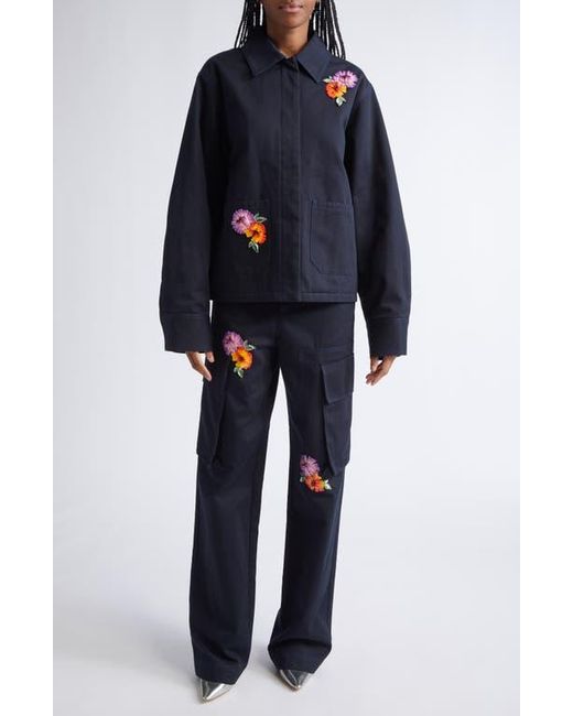 Area Blue Flower Embellished Cargo Jacket