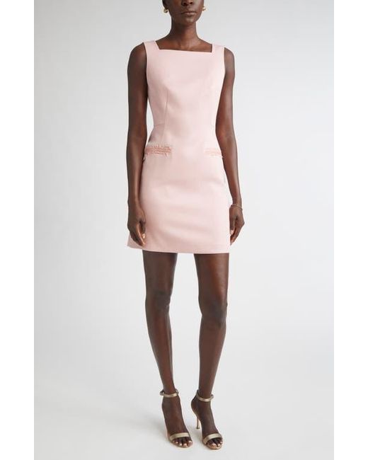 St. John Pink Braided Trim Stretch Twill Sheath Dress