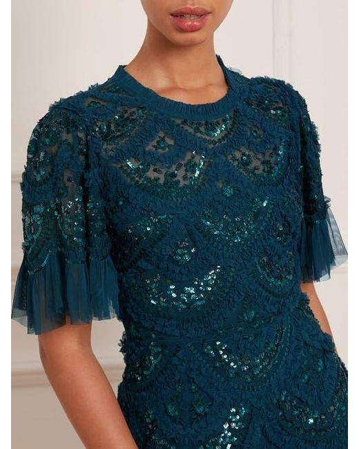 Needle & Thread Blue Carmen Ruffle Maxi Dress