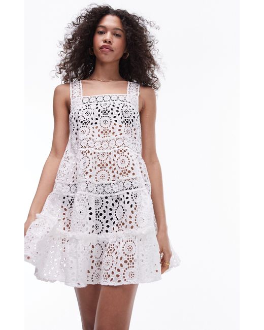 TOPSHOP Eyelet Embroidered Tiered Cover-up Dress