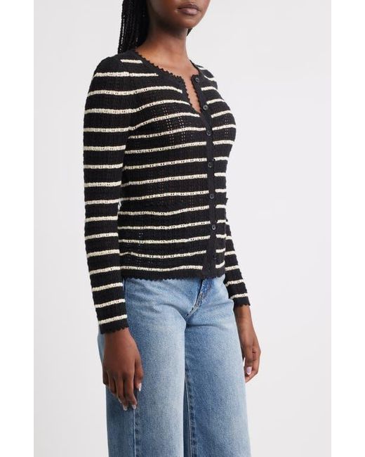 Doen Black Therese Stripe Open Knit Pima Cotton & Silk Cardigan