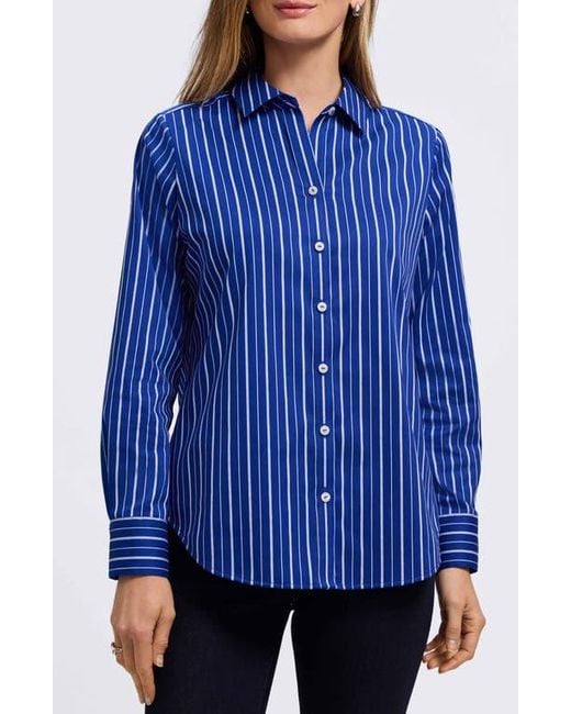 Foxcroft Blue Margie Stripe Button-Up Shirt