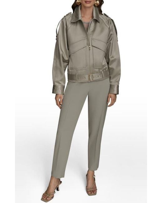 Donna Karan Gray Belted Satin Bomber Jacket