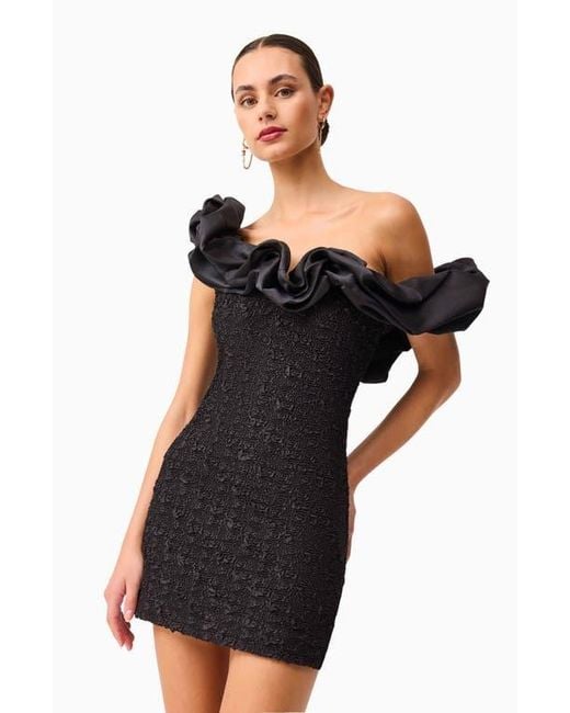 Elliatt Paloma Satin Ruffle & Floral Jacquard Cocktail Minidress in Black |  Lyst