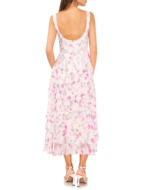 Vince Camuto Pink Floral Tiered Ruffle Dress