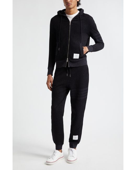 Thom Browne Black 4-bar Flecked Cotton & Silk Sweatpants for men