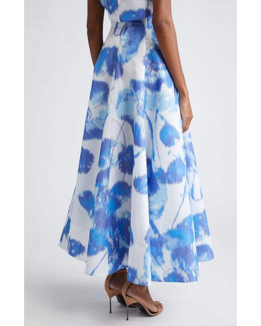 Lela Rose Blue Floral High Waist Maxi Skirt