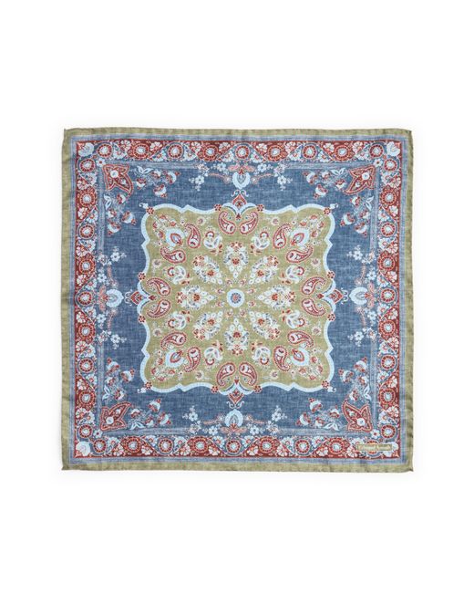 Edward Armah Blue Persian Print Silk Pocket Square for men