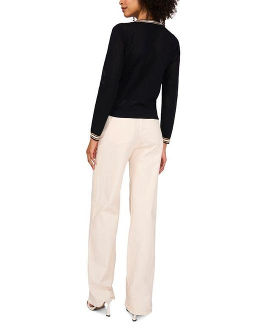 Vince Camuto Black Metallic Tipped Cotton Mesh Crewneck Sweater