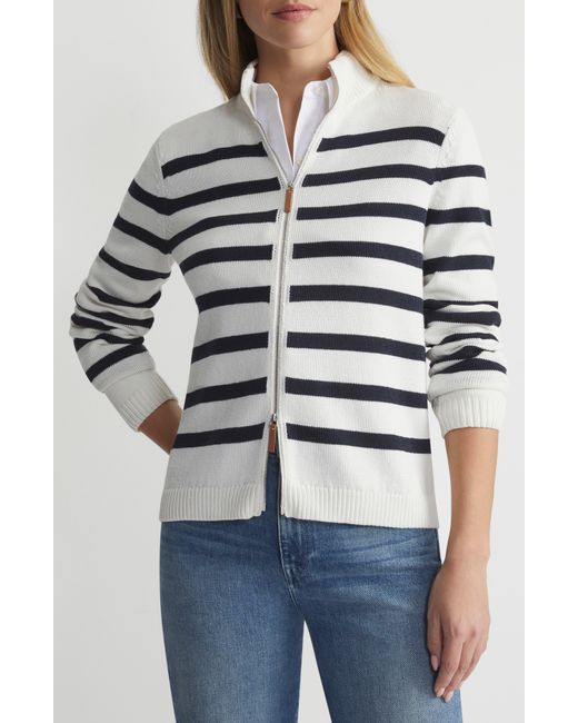 Lafayette 148 New York Gray Stripe Cotton & Silk Zip Cardigan