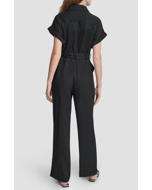 DKNY Black Twill Tie Waist Jumpsuit