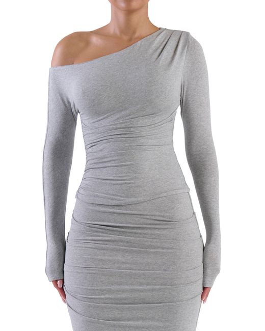 Naked Wardrobe Gray Ruched One-shoulder Top