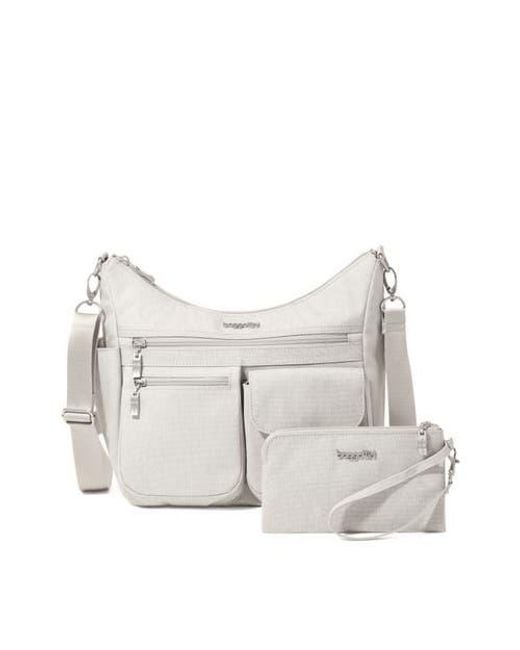 Baggallini Gray Modern Everywhere Hobo Crossbody Bag With Wristlet