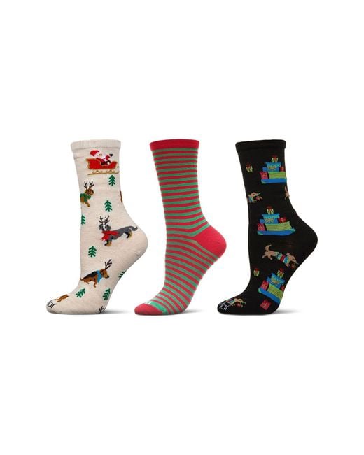Memoi Multicolor Christmas Assorted 3-Pack Crew Socks
