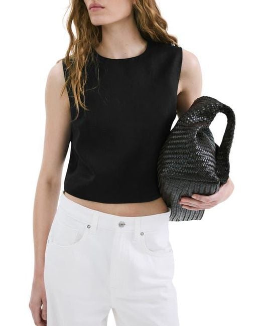Mango Black Linen Crop Top