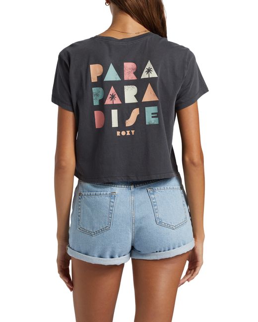 Roxy Gray Para Paradise Cotton Graphic Crop T-shirt