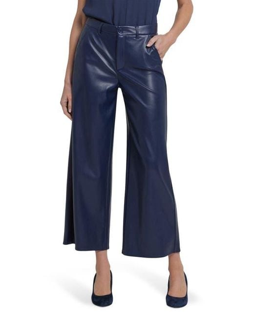 NYDJ Blue Morgan Faux Leather Wide Leg Ankle Pants