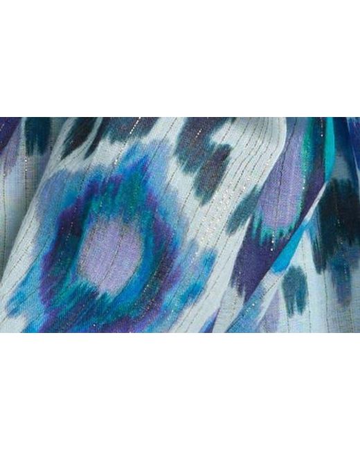 Echo Blue Metallic Ikat Floral Scarf