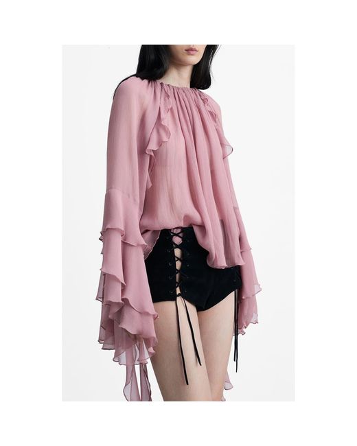 pink ruffle blouse long sleeve