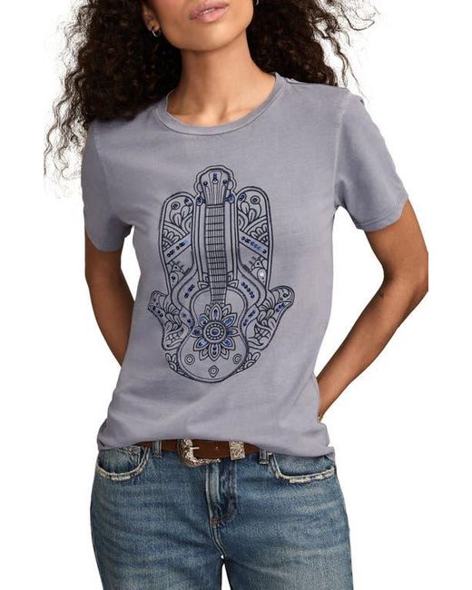 Lucky Brand Gray Guitar Hamsa Embellished Cotton Graphic T-Shirt