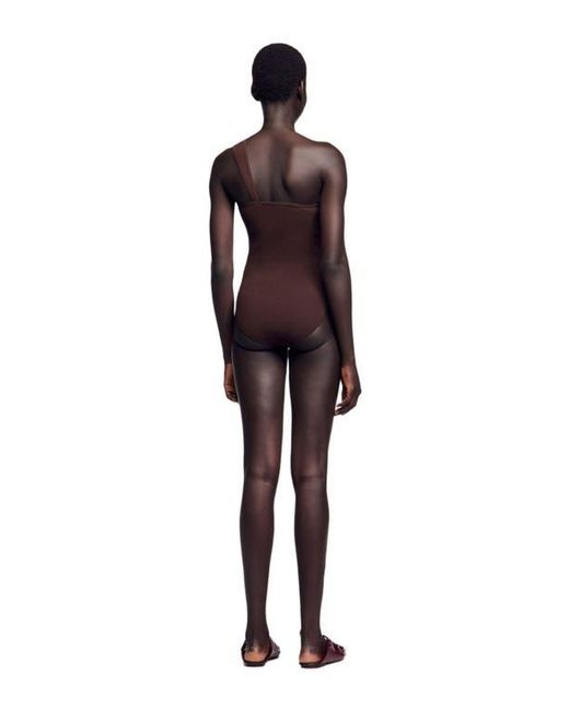 Sandro Brown Asymmetric Leotard With Bead Detail
