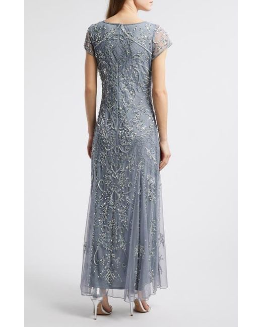 Pisarro Nights Beaded Mesh Midi Cocktail Dress in Blue | Lyst