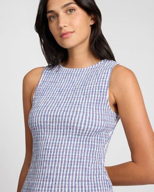 Onia Blue Air Linen Smocked Boatneck Dress