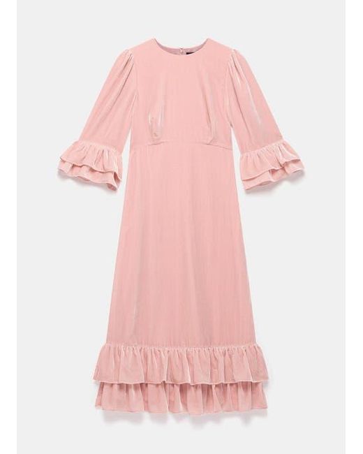 Mint Velvet Pink Velvet Ruffle Midi Dress