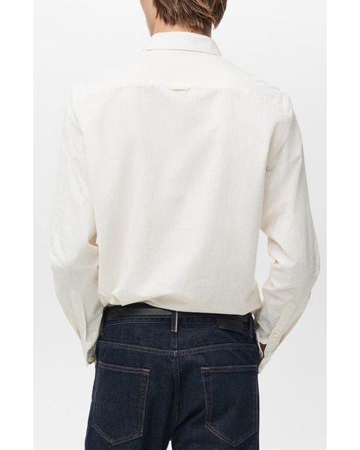 Mango White Regular Fit Stripe Seersucker Button-Up Shirt for men
