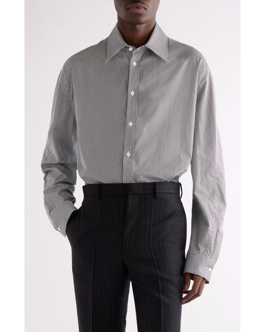 Givenchy Gray Twisted Sleeve Stripe Cotton Overshirt for men