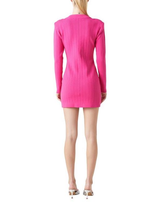 Grey Lab Pink Power Shoulder Long Sleeve Knit Minidress
