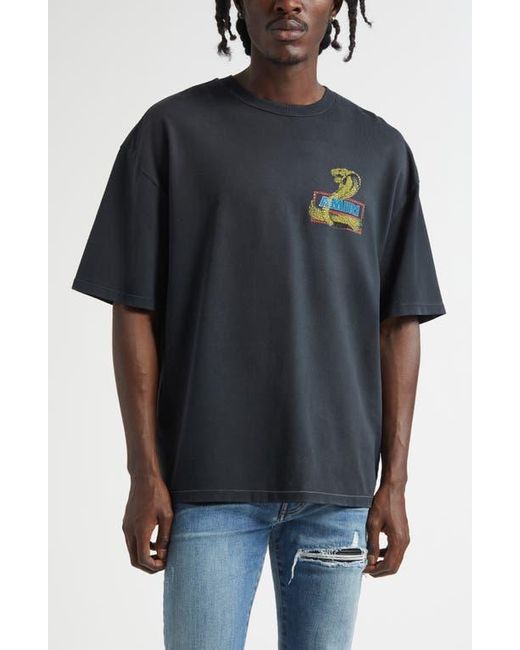 Amiri Black Crystal Cobra Oversize Graphic T-Shirt for men