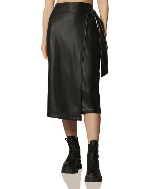 Avec Les Filles Black Faux-ever Leather D-ring Wrap Pencil Skirt