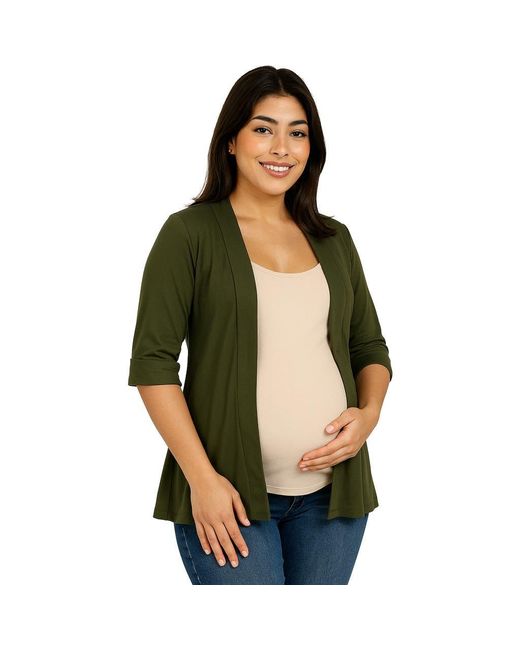 24seven Comfort Apparel Green Maternity Open Front Elbow Length Sleeve Cardigan