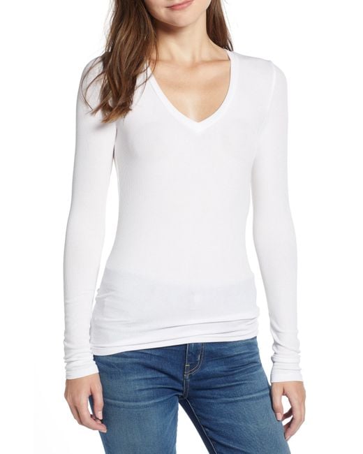 Splendid White Valley Rib V-Neck Tee
