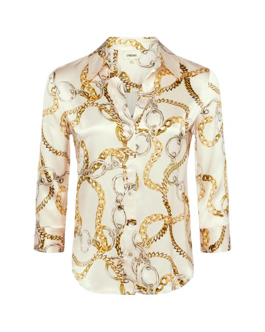 L'Agence Natural Dani Chain Print Silk Button-up Shirt