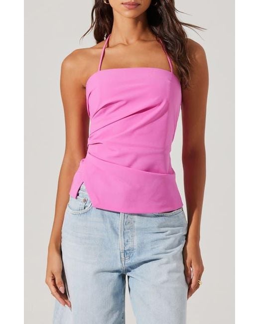 Astr Red Mel Side Ruched Halter Top