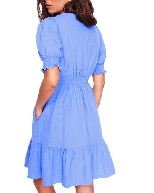 Boden Blue Anna Double Cloth Puff Sleeve Dress