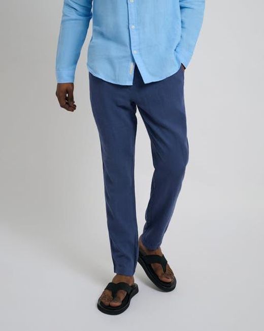 Onia Blue Button Front Elastic Linen Pant for men