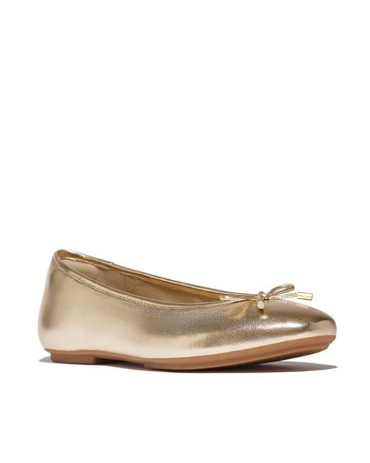 Fitflop Natural Delicato Bow Soft Metallic-Leather Ballet Flats