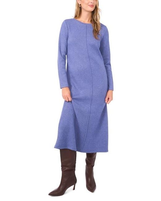 Vince Camuto Blue Exposed Center Seam Long Sleeve Midi Sweater Dress