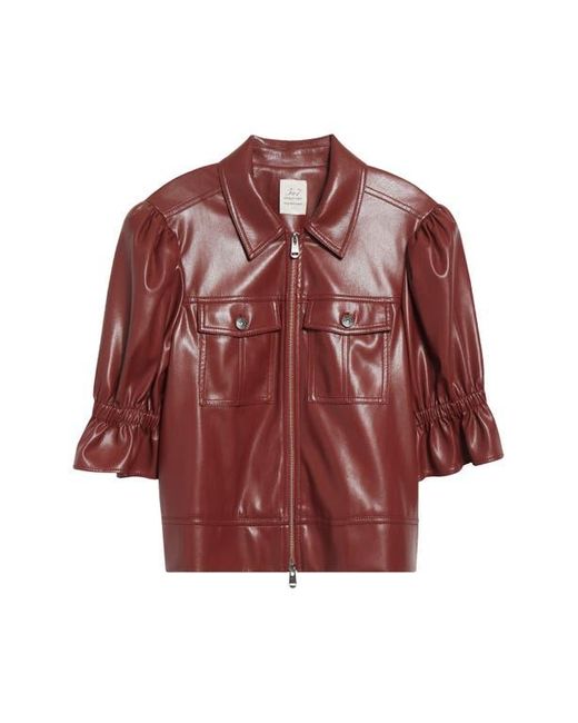 Cinq À Sept Red Holly Ruffle Faux Leather Jacket