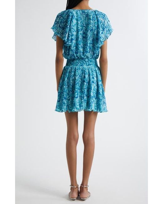 Ramy Brook Blue Felicia Plissé Flutter Sleeve Minidress