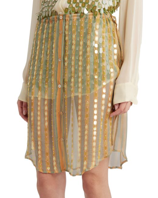Dries Van Noten Natural Paillette Stripe Sheer Silk Skirt