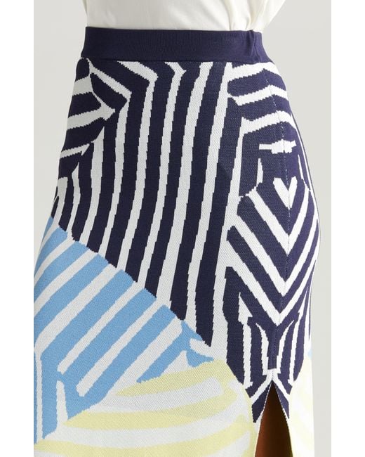Staud Blue Giovanni Colorblock Stripe Maxi Sweater Skirt